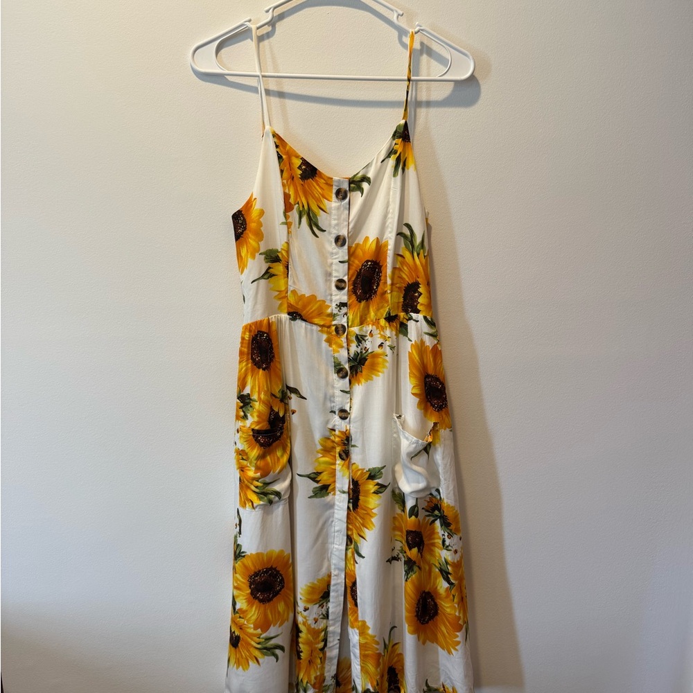 Sunflower Print Button-Down Dress